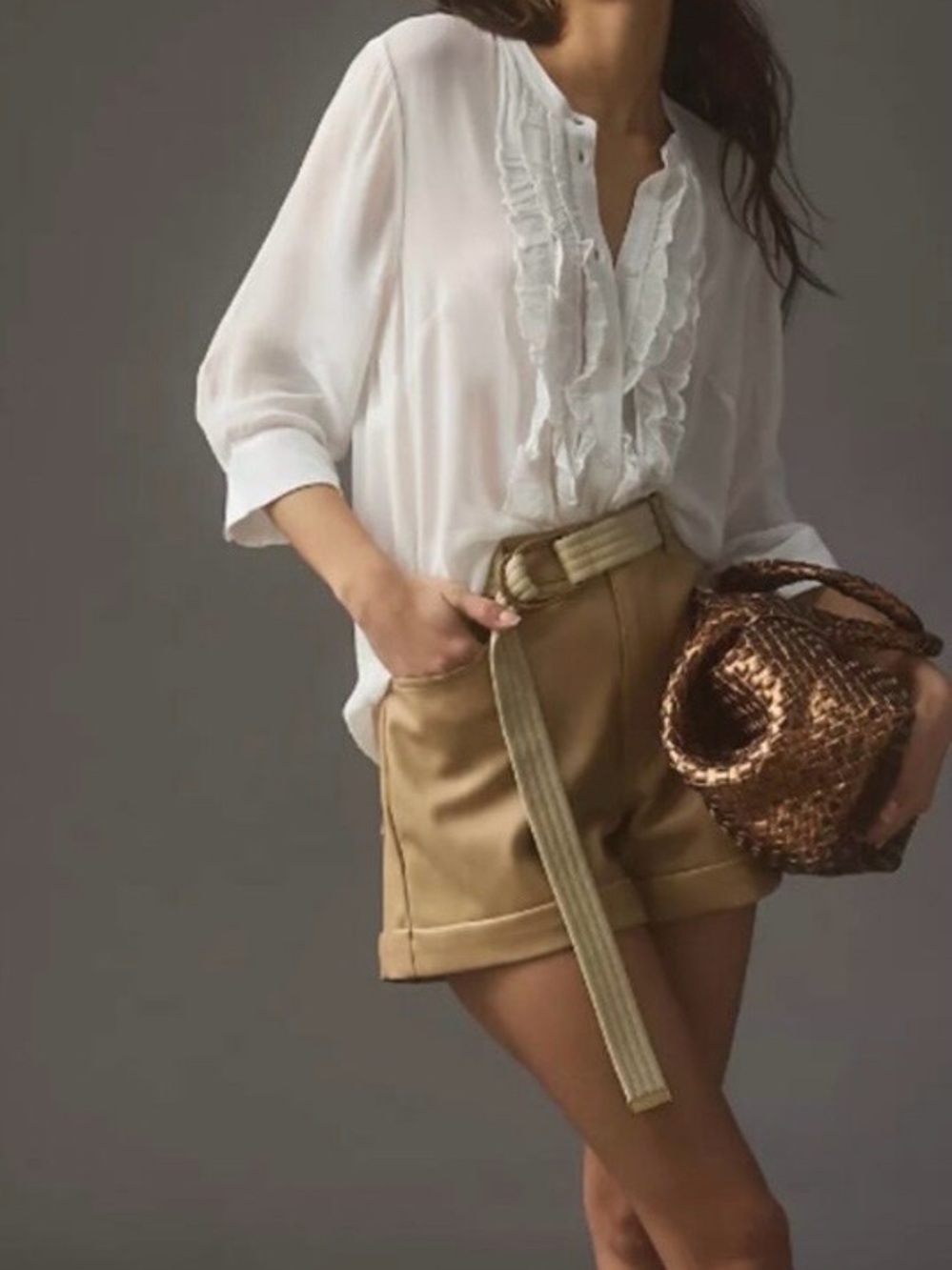 Anthropologie Maeve White Ruffle Blouse Mandarin Collar - Picture 8 of 8